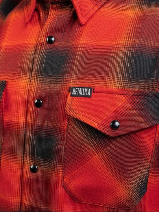 Dixxon Men's XLT Medium Metallica Load Plaid Flannel Button-Up Shirt Red Black - Picture 5 of 10